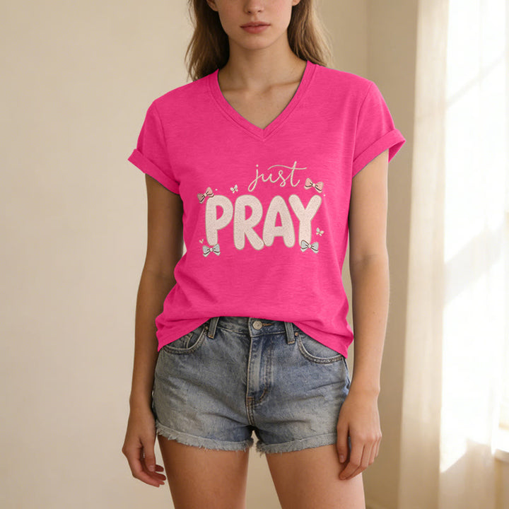 Christianartworkshop Just PRAY Casual V-neck T-shirt - image 25