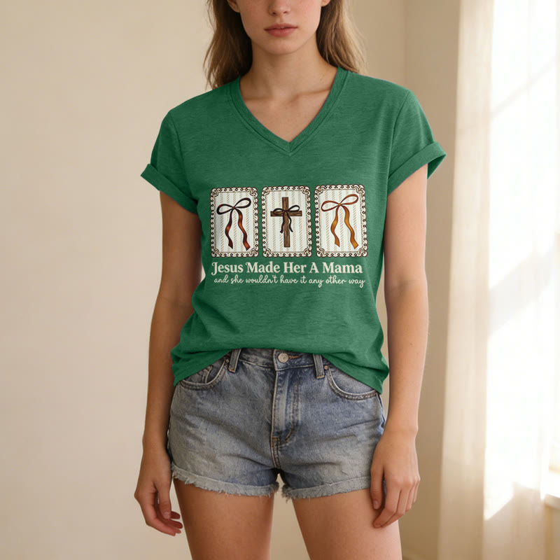 Christianartworkshop Jesus Made Her A Mama Casual V-neck T-shirt - image 15