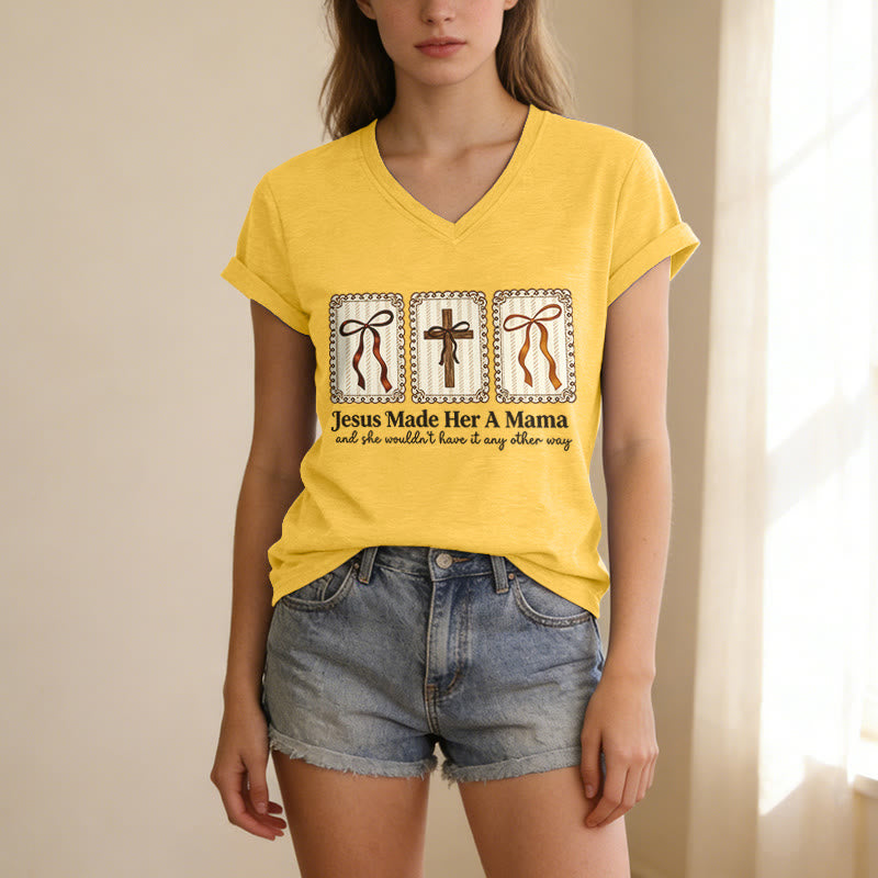 Christianartworkshop Jesus Made Her A Mama Casual V-neck T-shirt - image 7