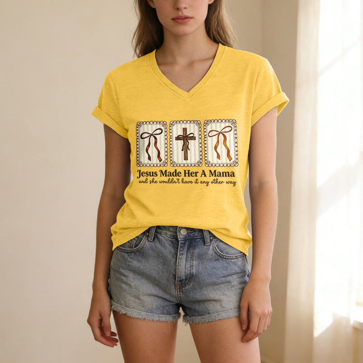Christianartworkshop Jesus Made Her A Mama Casual V-neck T-shirt - image 7