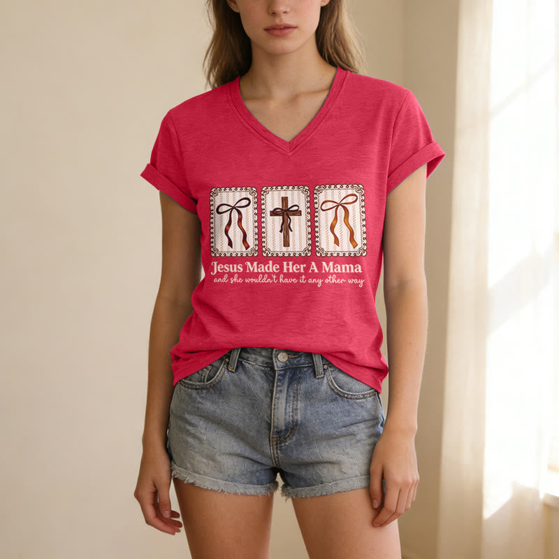 Christianartworkshop Jesus Made Her A Mama Casual V-neck T-shirt - image 23