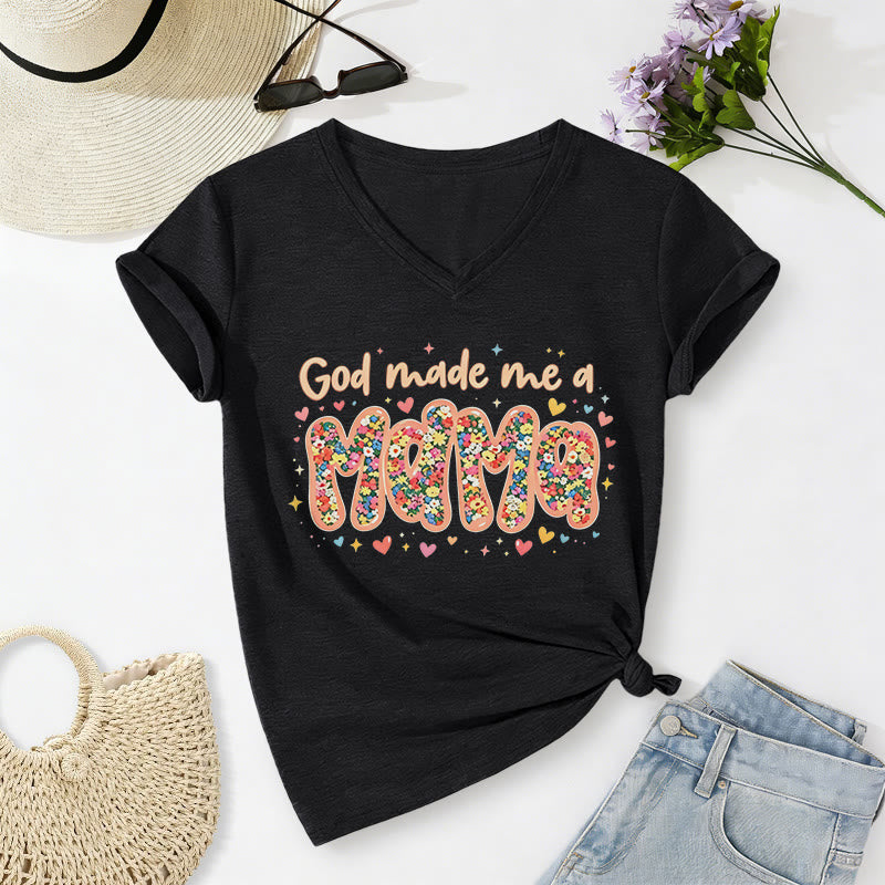 Christianartworkshop God Made Me A Mama Casual V-neck T-shirt - Black - 2XL - image 12
