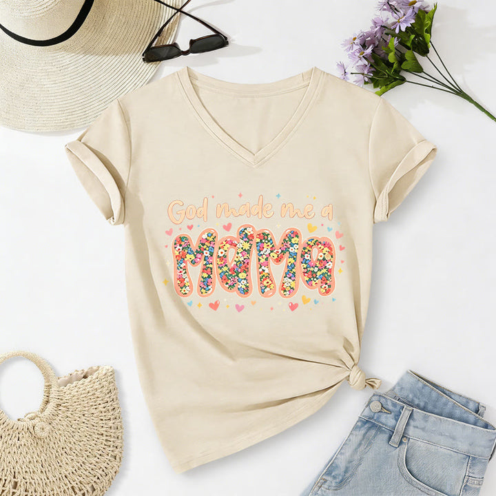 Christianartworkshop God Made Me A Mama Casual V-neck T-shirt - Beige - 2XL - image 6