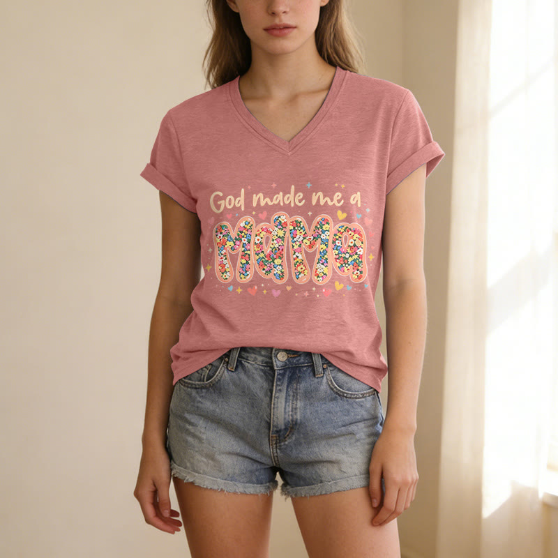 Christianartworkshop God Made Me A Mama Casual V-neck T-shirt - image 11