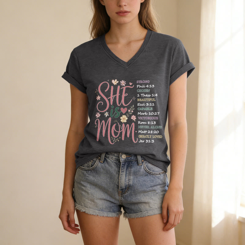 Christianartworkshop SHE Is MOM Casual V-neck T-shirt - image 21