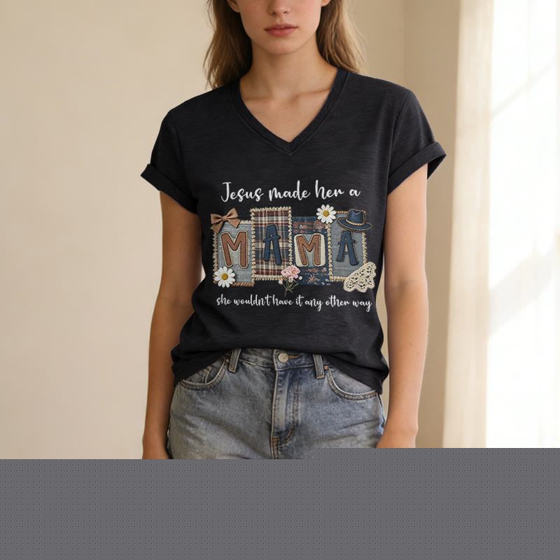 Christianartworkshop  Jesus Made Her A Mama Graphic Casual V-neck T-shirt - image 15
