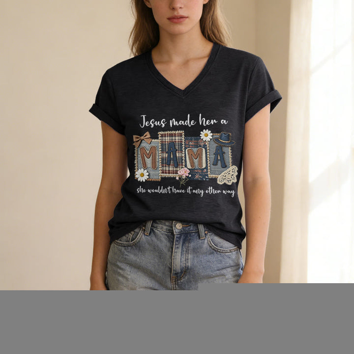 Christianartworkshop  Jesus Made Her A Mama Graphic Casual V-neck T-shirt - image 15