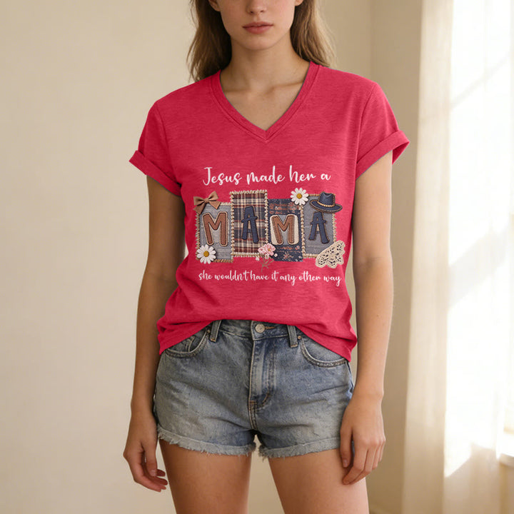 Christianartworkshop  Jesus Made Her A Mama Graphic Casual V-neck T-shirt - image 23