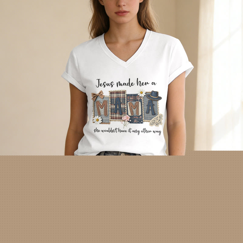 Christianartworkshop  Jesus Made Her A Mama Graphic Casual V-neck T-shirt - image 5