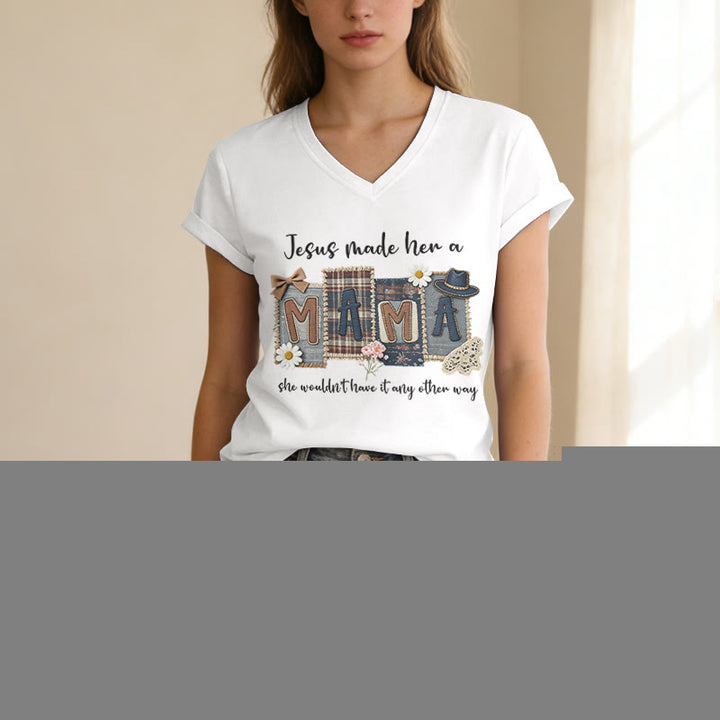Christianartworkshop  Jesus Made Her A Mama Graphic Casual V-neck T-shirt - image 5