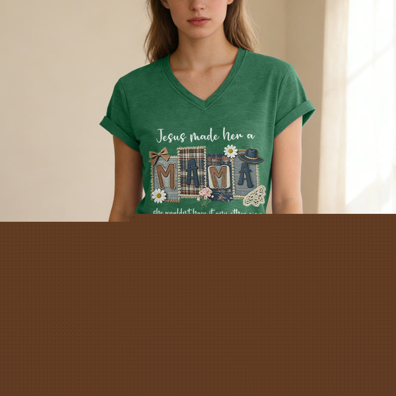 Christianartworkshop  Jesus Made Her A Mama Graphic Casual V-neck T-shirt - image 17