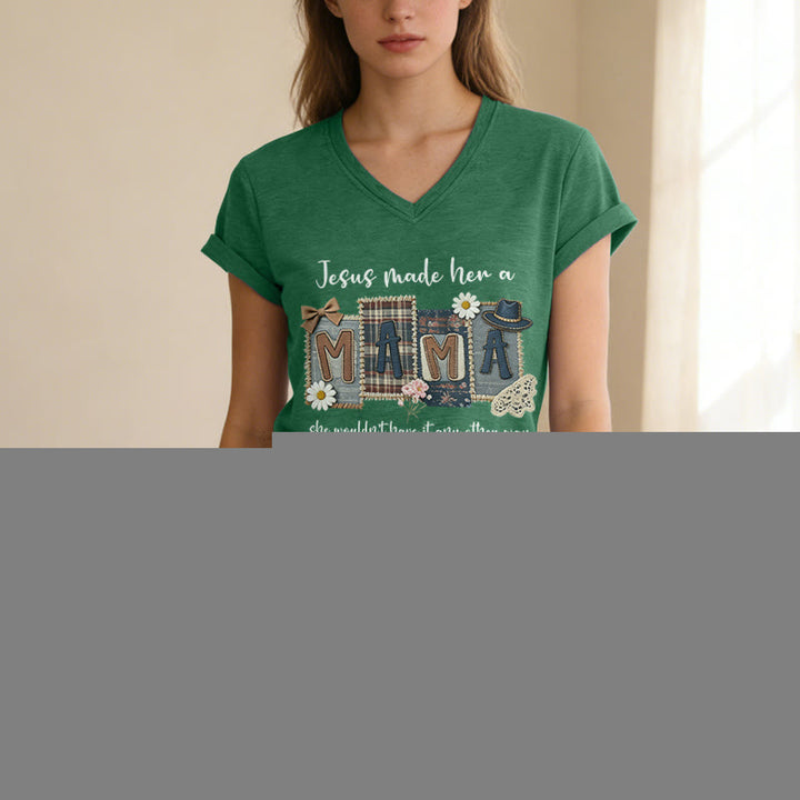 Christianartworkshop  Jesus Made Her A Mama Graphic Casual V-neck T-shirt - image 17