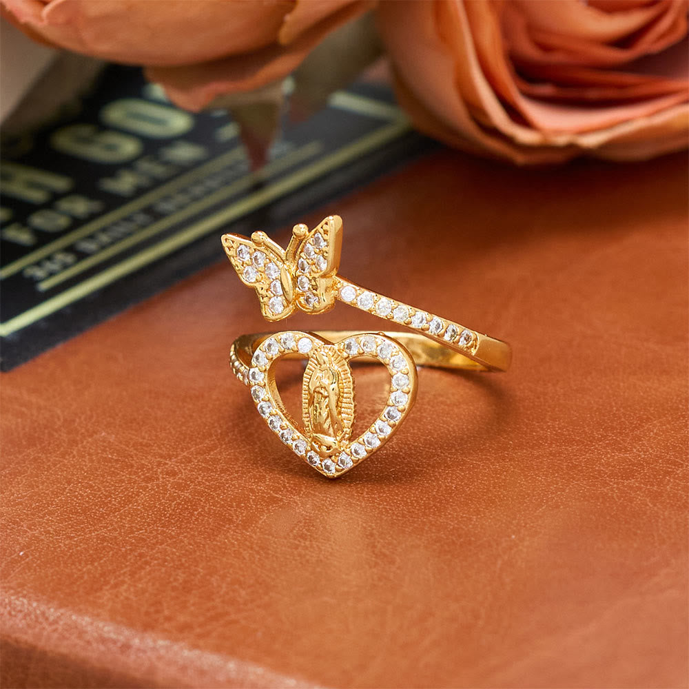 Christianartworkshop Dual Motif Butterfly & Heart Our Lady Ring: Symbol of Sacred Love and Grace - image 3