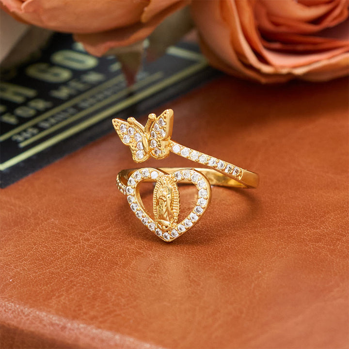 Christianartworkshop Dual Motif Butterfly & Heart Our Lady Ring: Symbol of Sacred Love and Grace - image 3
