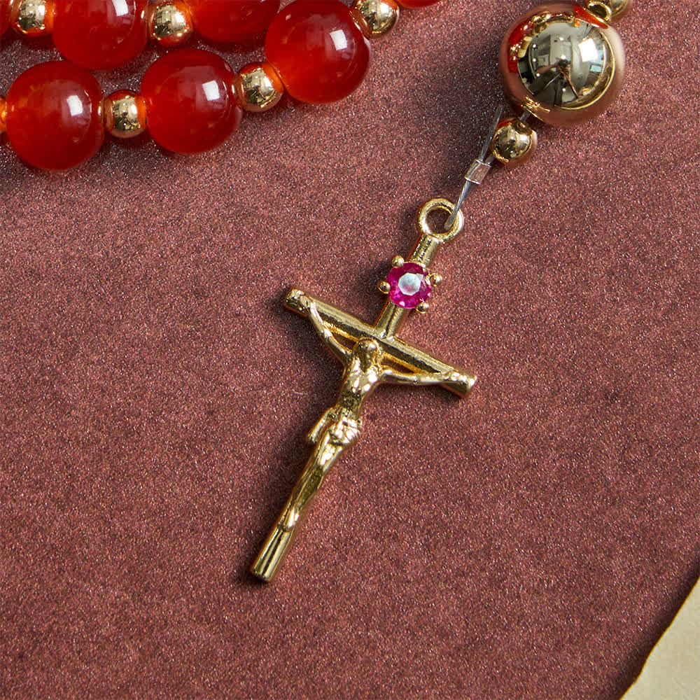 Christianartworkshop Divine Love Sacred Heart Rosary with Elegant Red Glass & Golden Crucifix - image 8