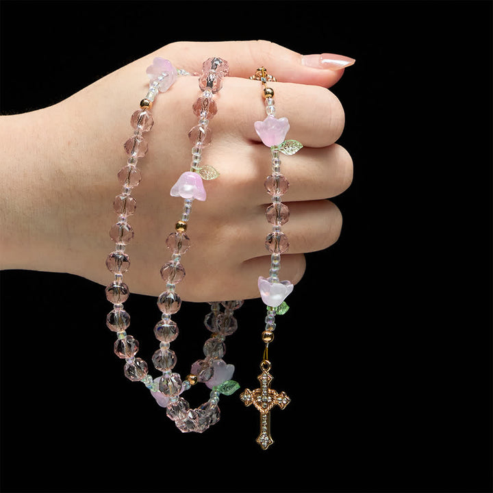 Christianartworkshop Lily of the Valley Devotion Rosary with Our Lady Accents & Pink Beads - image 1