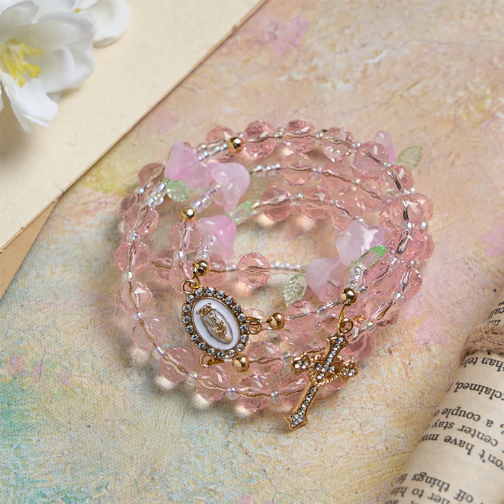 Christianartworkshop Lily of the Valley Devotion Rosary with Our Lady Accents & Pink Beads - image 4