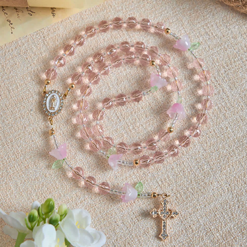 Christianartworkshop Lily of the Valley Devotion Rosary with Our Lady Accents & Pink Beads - image 2