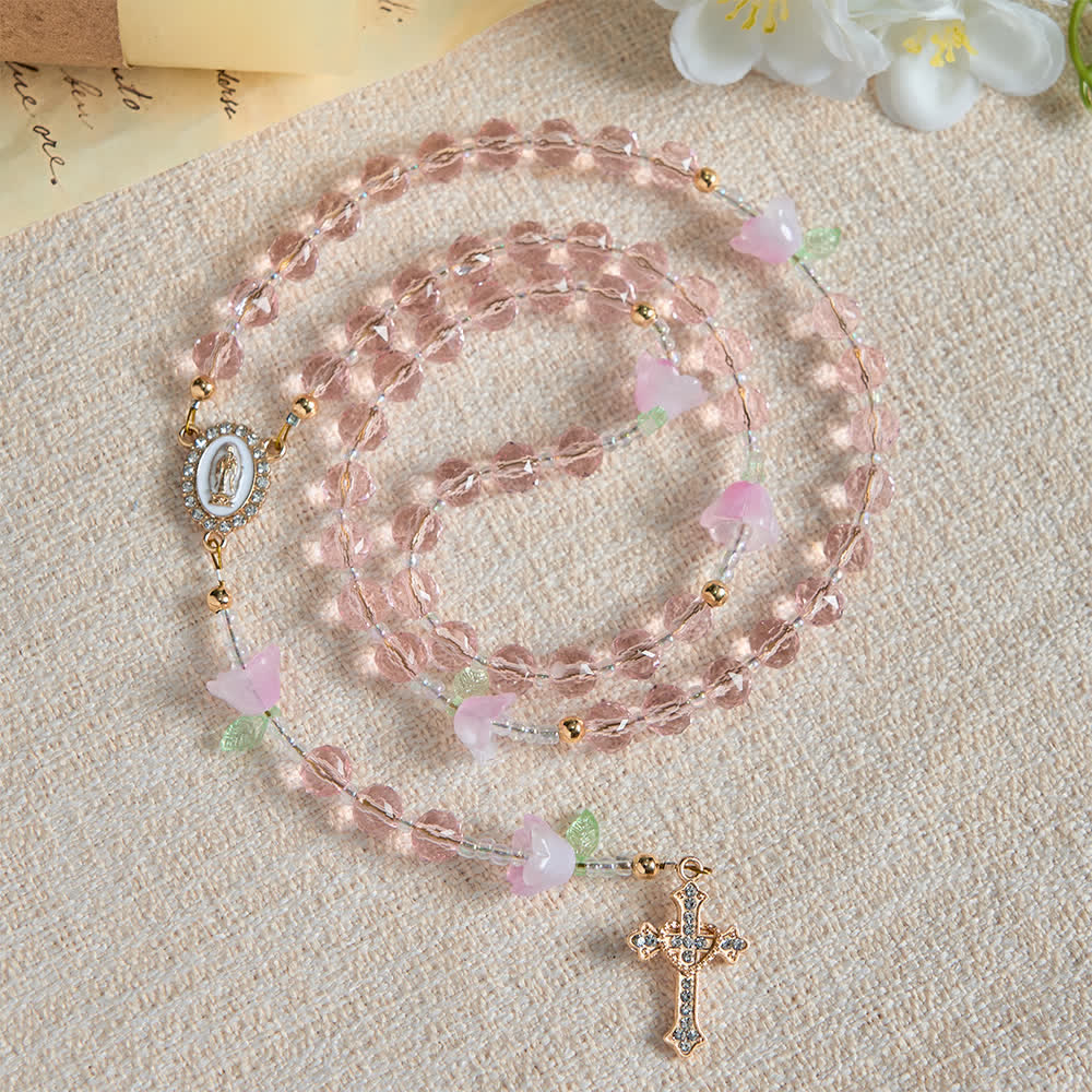 Christianartworkshop Lily of the Valley Devotion Rosary with Our Lady Accents & Pink Beads - image 5
