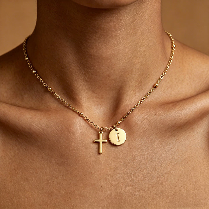 Christianartworkshop Initial Letter Disc & Cross Pendant Necklace: Timeless Symbol of Personal Faith - I - image 9