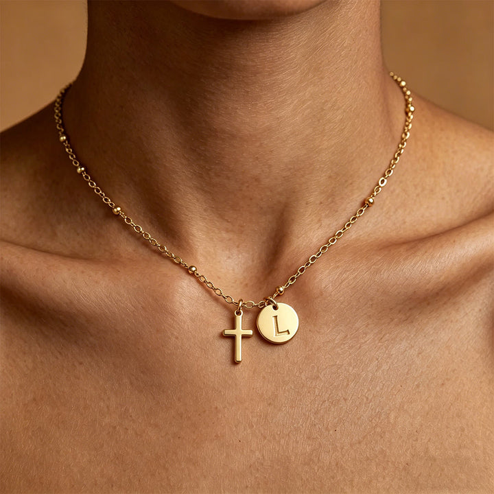 Christianartworkshop Initial Letter Disc & Cross Pendant Necklace: Timeless Symbol of Personal Faith - L - image 12