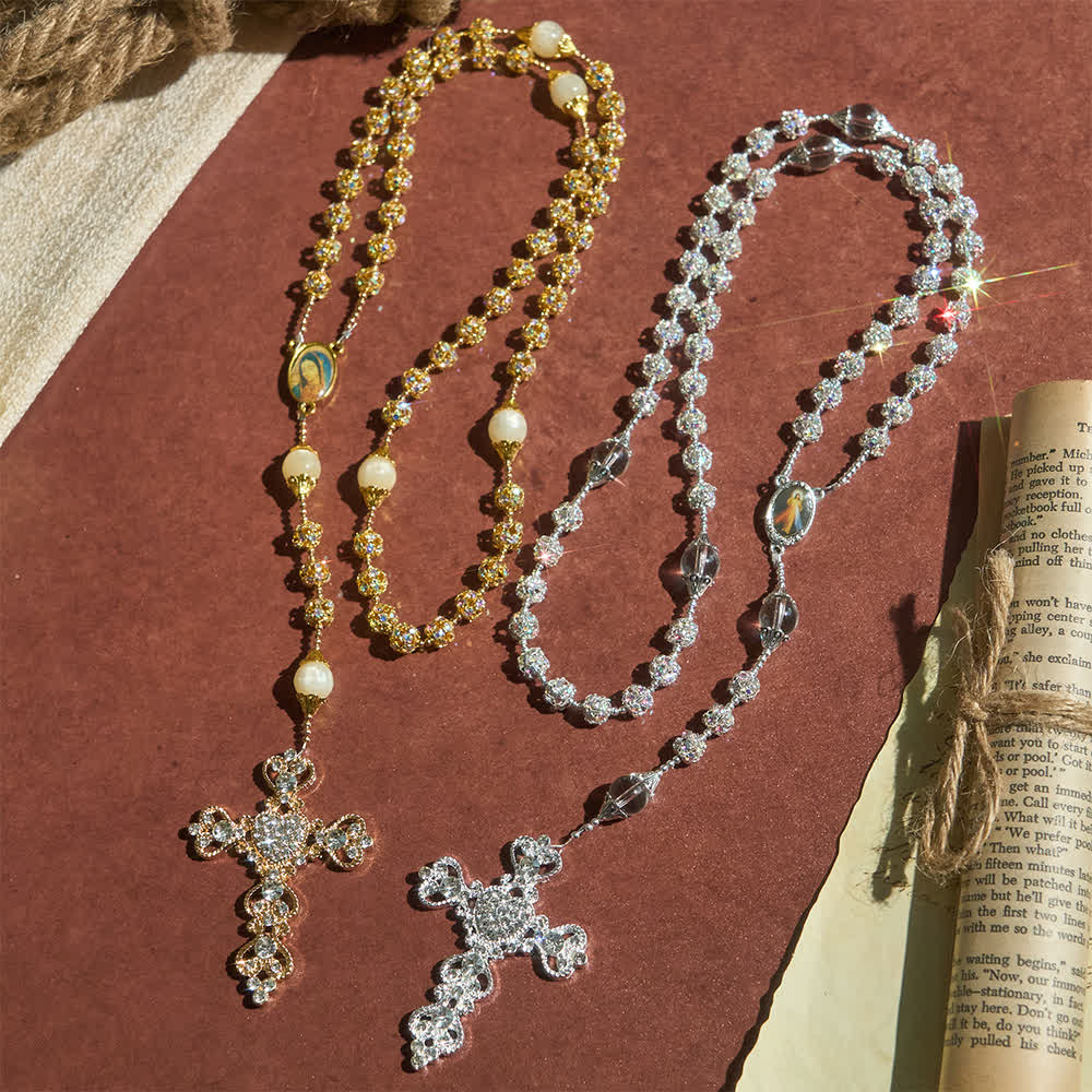 Christianartworkshop Sparkling Golden Beads Luxury Rosary with Our Lady of Grace - image 2
