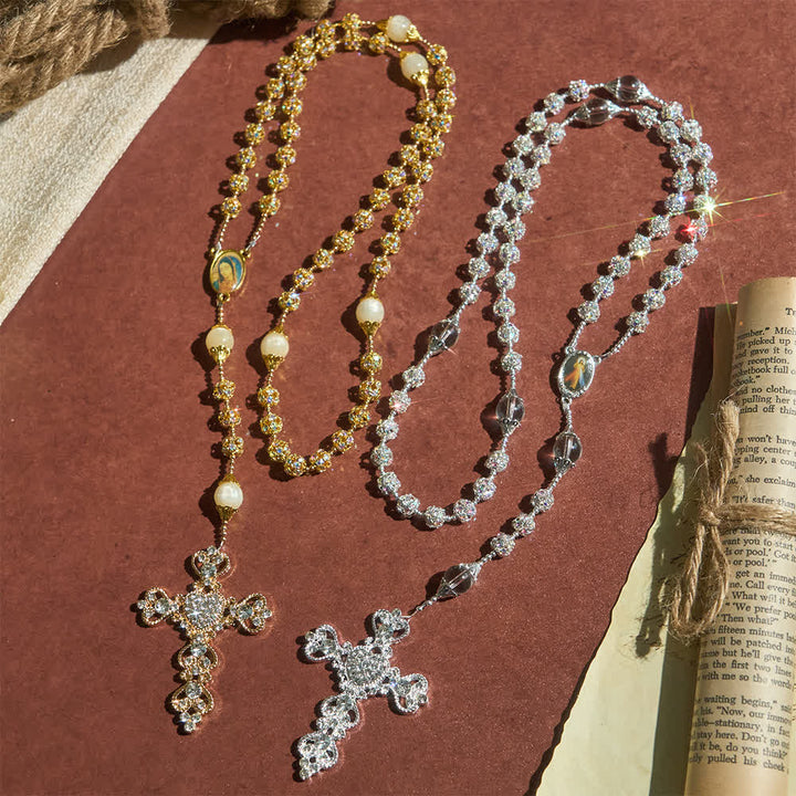 Christianartworkshop Sparkling Golden Beads Luxury Rosary with Our Lady of Grace - image 2