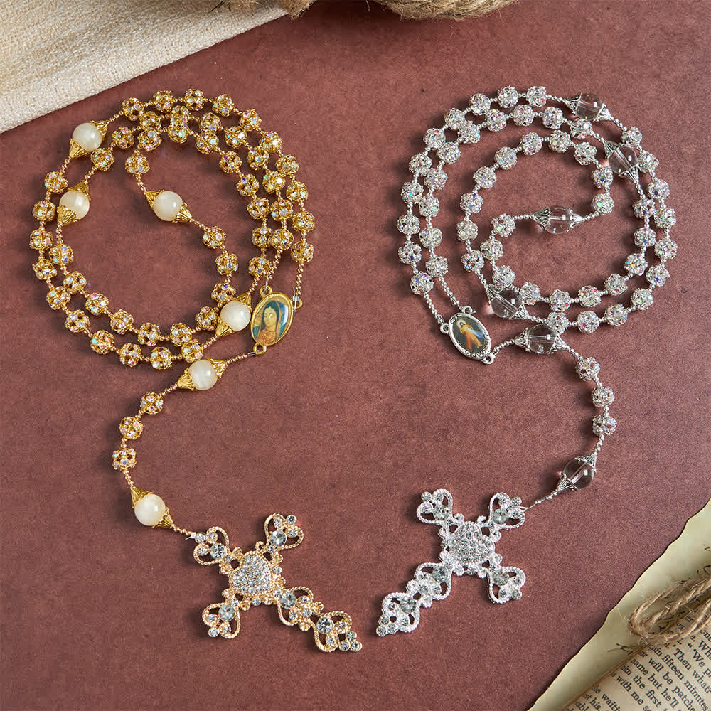 Christianartworkshop Sparkling Golden Beads Luxury Rosary with Our Lady of Grace - image 1