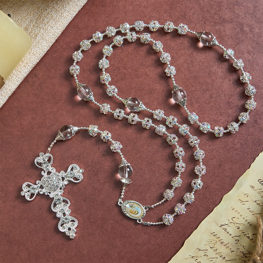 Christianartworkshop Sparkling Golden Beads Luxury Rosary with Our Lady of Grace - image 11