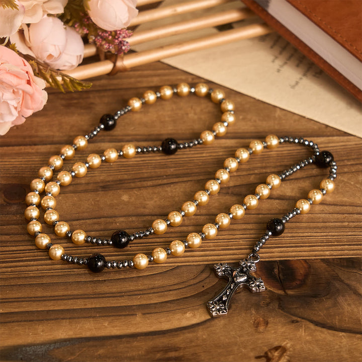 Christianartworkshop 4-Color Glass Bead Rosary with Heart Motif Cross: Timeless Symbol of Sacred Prayer Faith - image 10