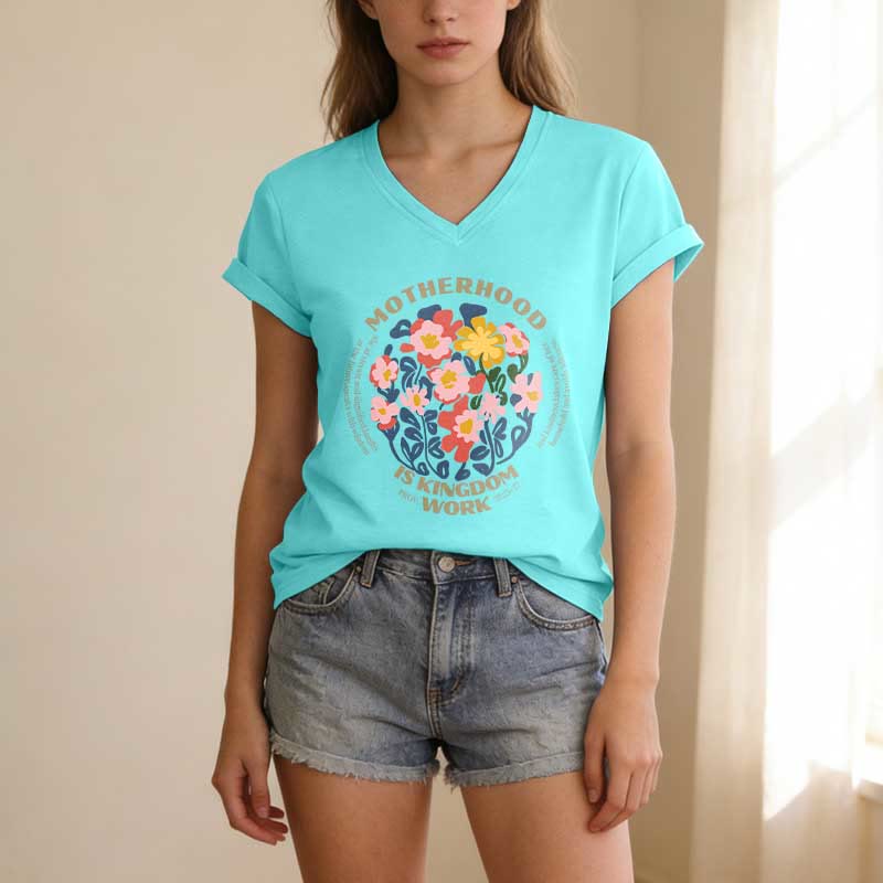 Christianartworkshop Boho Floral Motherhood Is Kingdom Work Casual V-neck T-shirt - image 11