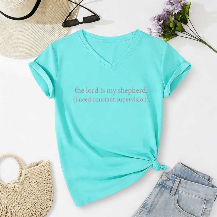 Christianartworkshop The Lord Is My Shepherd I Need Constant Supervision Casual V-neck T-shirt - Sky Blue - 2XL - image 10