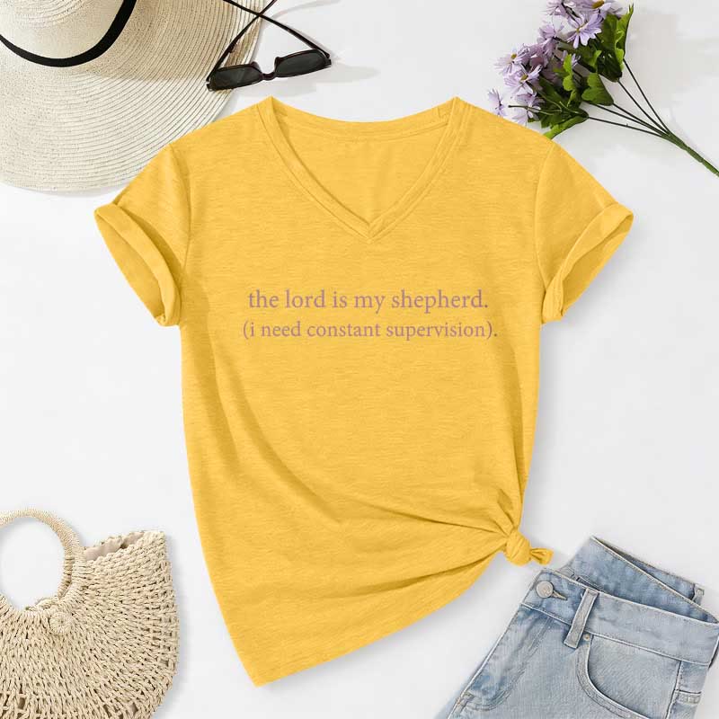 Christianartworkshop The Lord Is My Shepherd I Need Constant Supervision Casual V-neck T-shirt - Yellow - 2XL - image 8