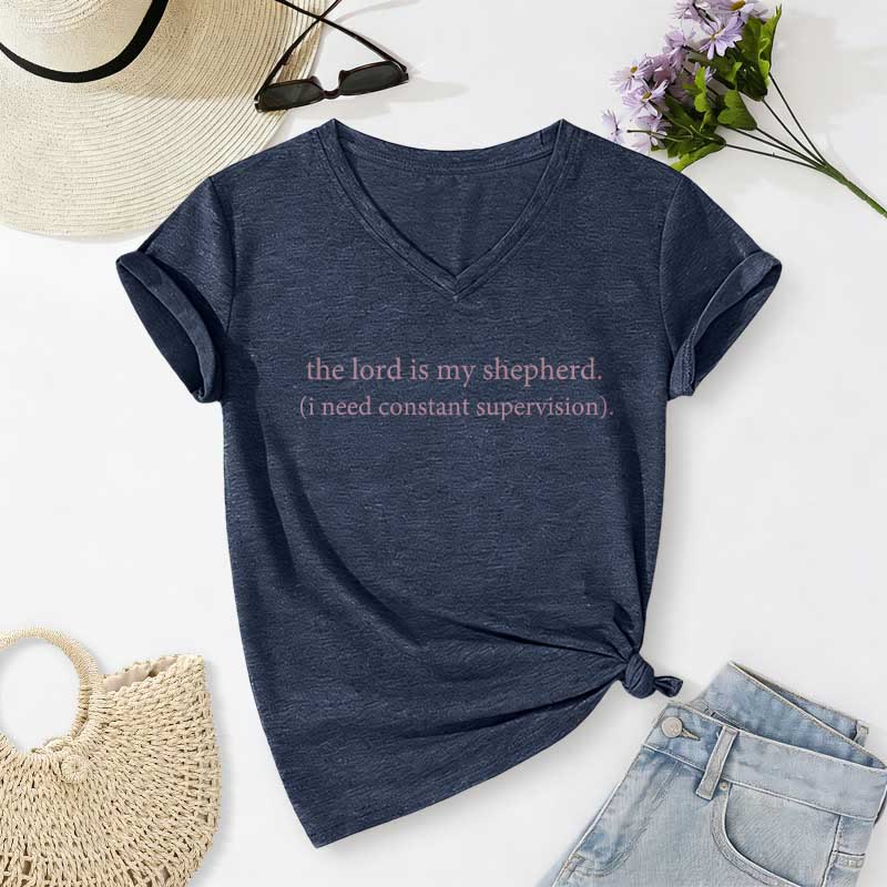Christianartworkshop The Lord Is My Shepherd I Need Constant Supervision Casual V-neck T-shirt - Navy Blue - 2XL - image 18