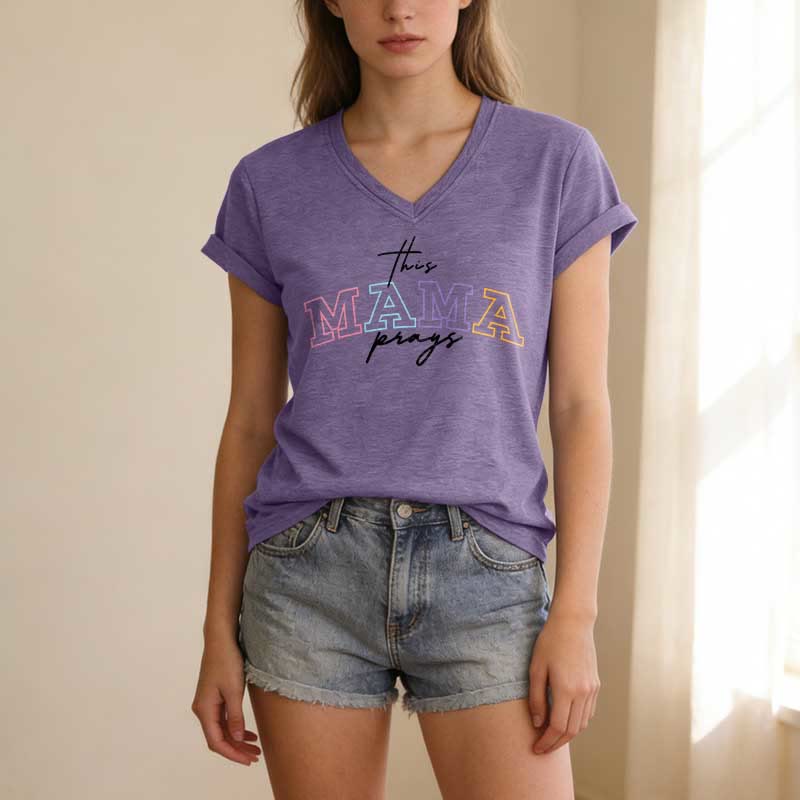 Christianartworkshop This Mama Prays Cross Casual V-neck T-shirt - image 17