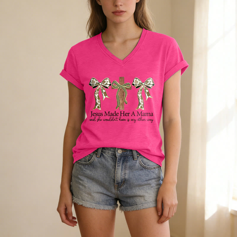Christianartworkshop Jesus Made Her A Mama Cross Bow Casual V-neck T-shirt - image 25