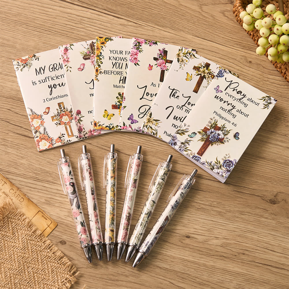 Christianartworkshop Floral Cross Motivational Pens & Bible Verse Notebooks Gift Set - A - image 0