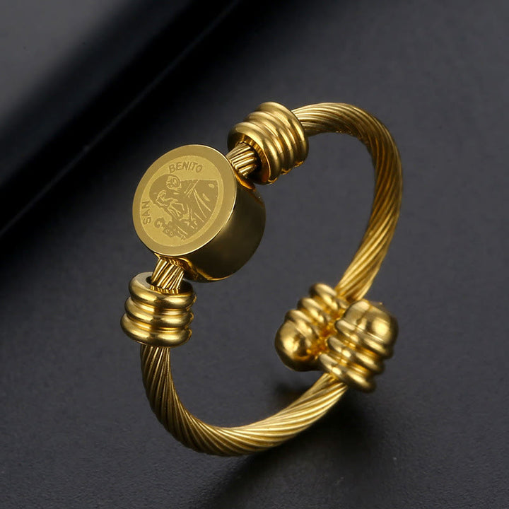 Christianartworkshop Twisted Cable St. Benedict Medal Bracelet & Ring Set: Sacred Symbol of Divine Protection - image 0