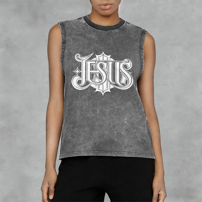 Christianartworkshop JESUS Gothic Letter Unisex Washed Tank Top - image 5