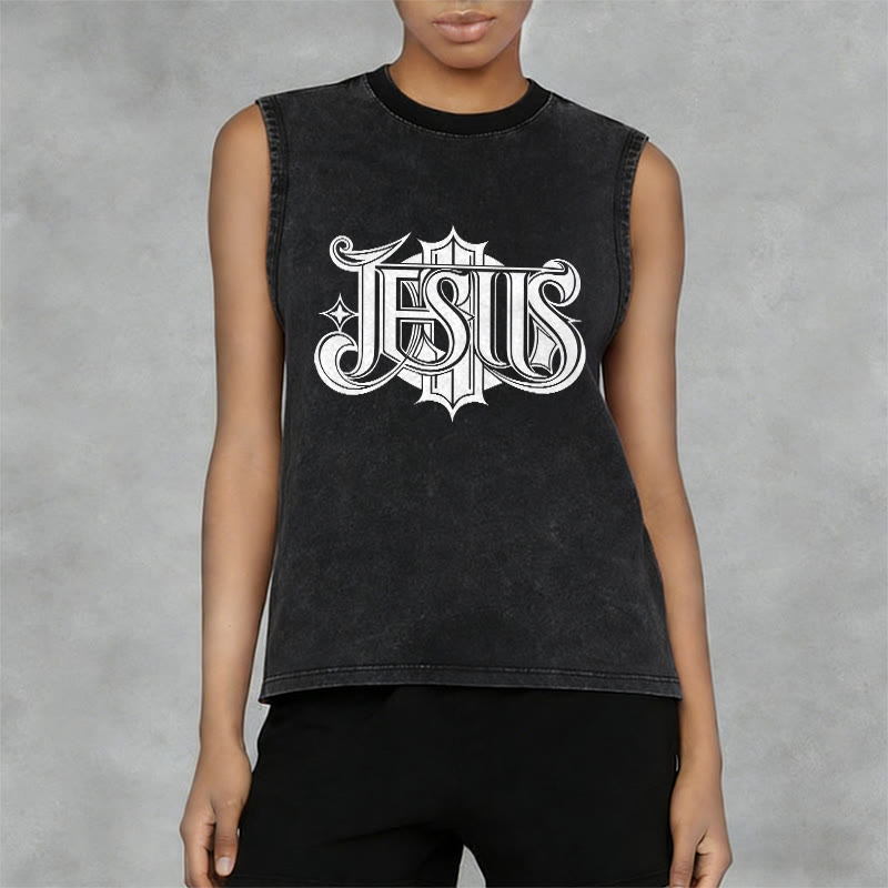 Christianartworkshop JESUS Gothic Letter Unisex Washed Tank Top - image 2