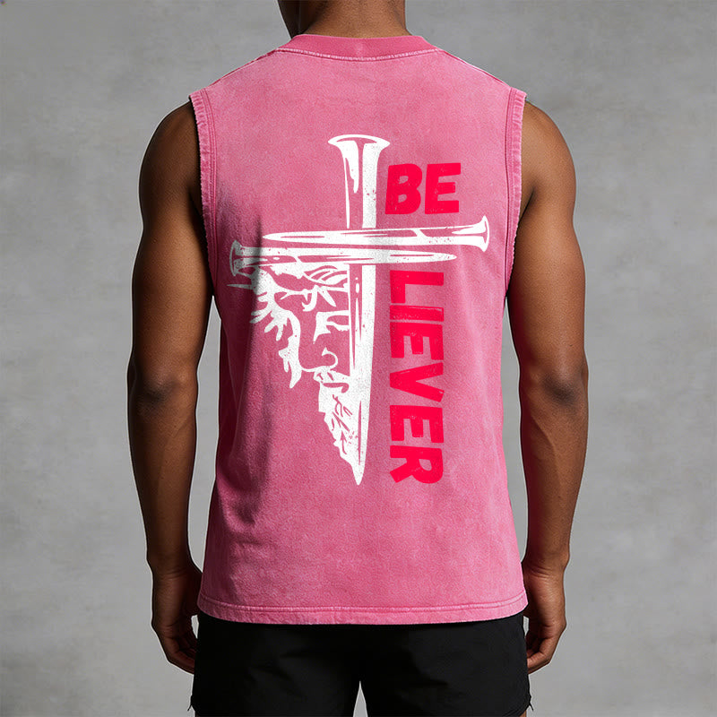 Christianartworkshop Be Believer Nail Cross Unisex Washed Tank Top - image 13