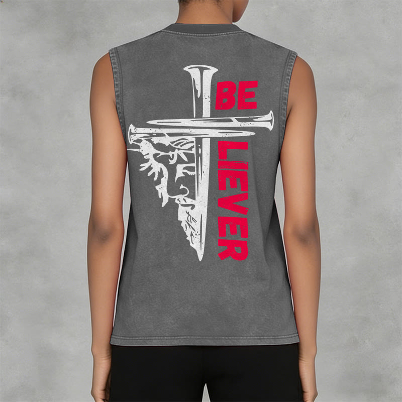 Christianartworkshop Be Believer Nail Cross Unisex Washed Tank Top - image 8