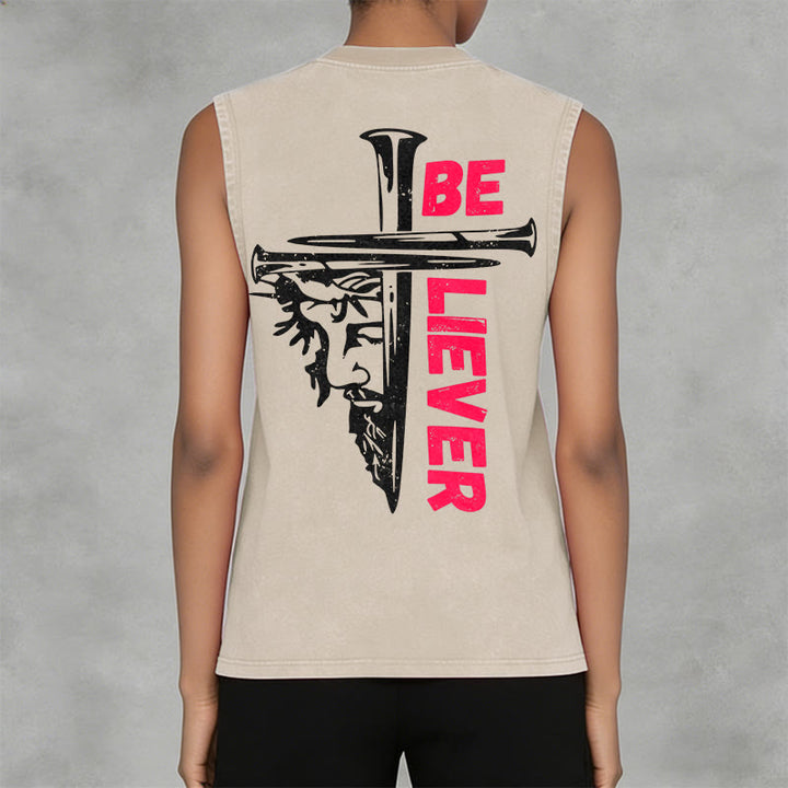 Christianartworkshop Be Believer Nail Cross Unisex Washed Tank Top - image 2
