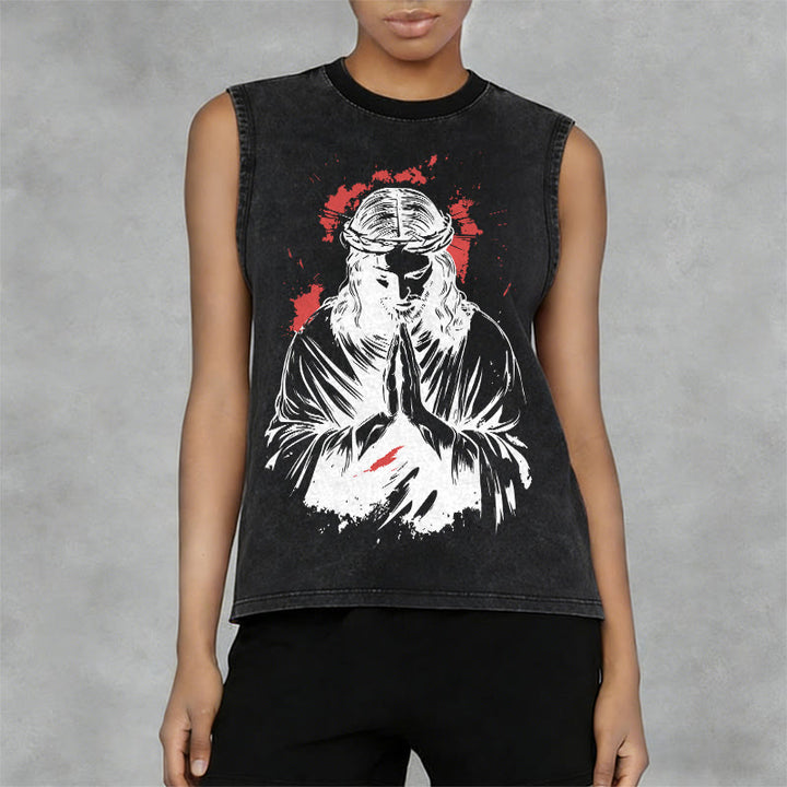 Christianartworkshop Crown Of Thorns Jesus Graphic Washed Tank Top - image 5