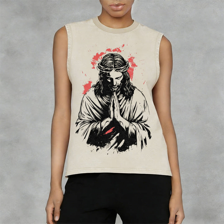 Christianartworkshop Crown Of Thorns Jesus Graphic Washed Tank Top - image 2