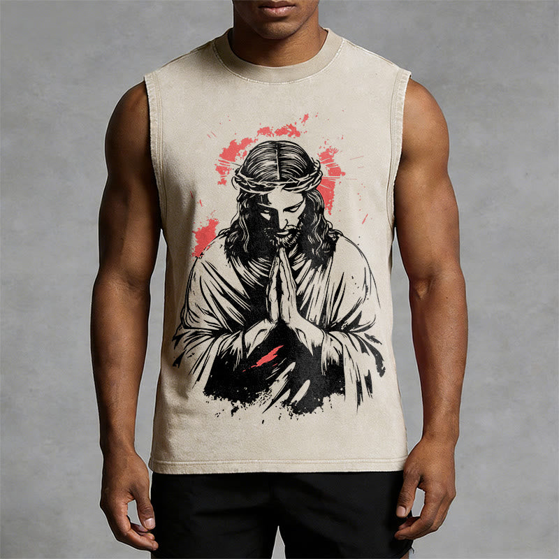 Christianartworkshop Crown Of Thorns Jesus Graphic Washed Tank Top - image 1