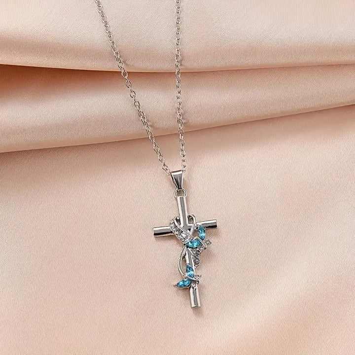 Christianartworkshop Vine Wrapped Butterfly Cross Zircon Necklace: 4 Color Sacred Redemption Faith Pendant Jewelry - image 7