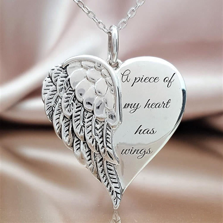 Christianartworkshop Half Heart Angel Wing Memorial Necklace: A Piece Of My Heart Has Wings Faith Pendant Jewelry - Silver - image 0