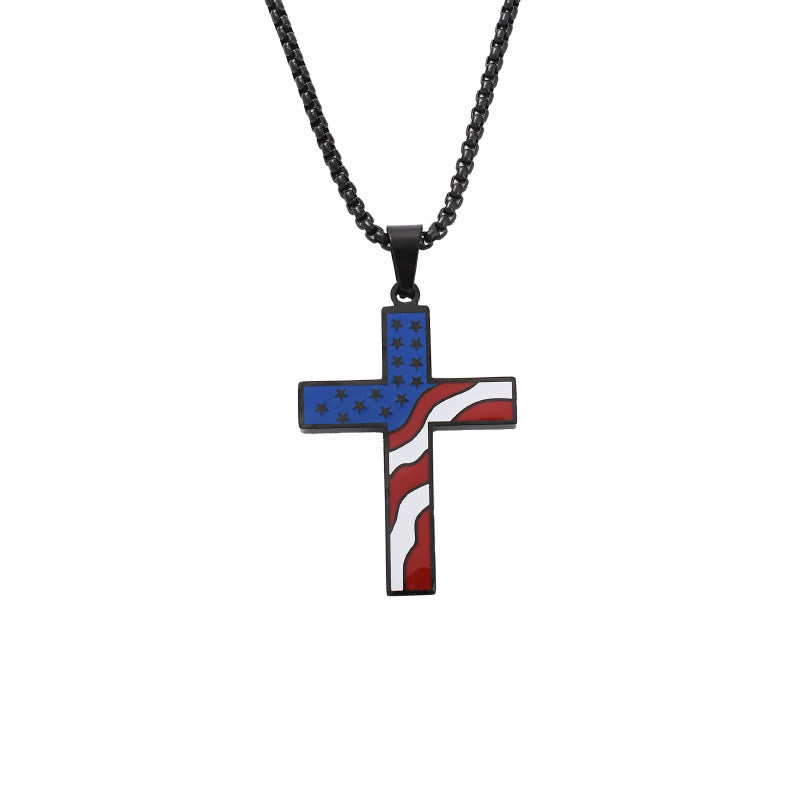 Christianartworkshop USA Flag Independence Day Cross Necklace: Sacred Faith Patriotic Holiday Pendant Jewelry - Black - image 3