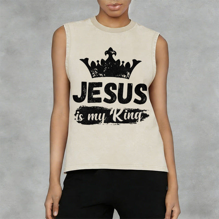 Christianartworkshop Jesus Is My King Crown Unisex Washed Tank Top - image 5